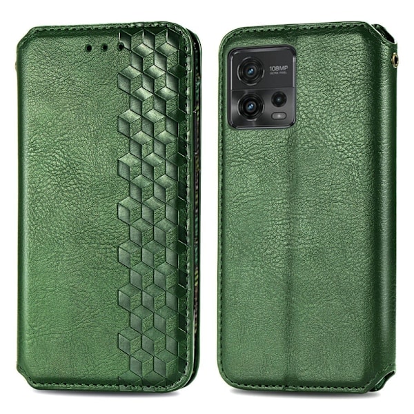 Læder Etui med A Stilfuldt Rhombus Tryk til Motorola Moto G72 - Grøn Green