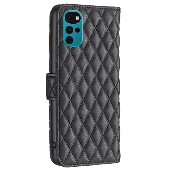 Rhombus Mønster Matte Flip Case til Motorola Moto G22 - Sort Black