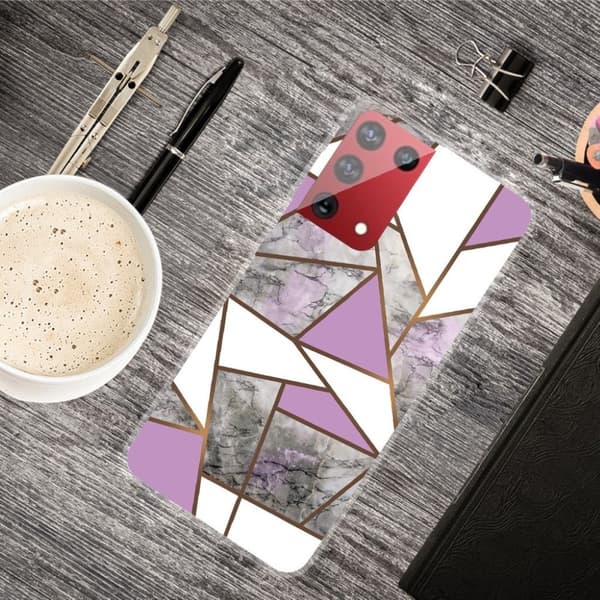 Marble Samsung Galaxy S21 Ultra Etui - Lilla / Hvit / Grå Klinkekule Multicolor