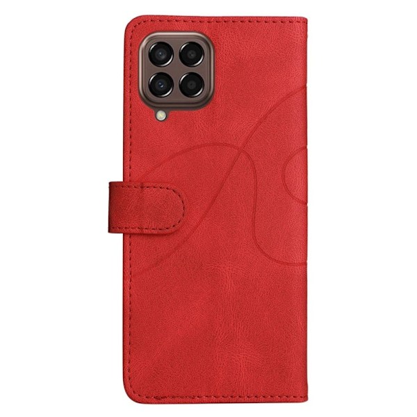 Texturerat läder Samsung Galaxy M33 5G fodral med handledsband - Röd Röd