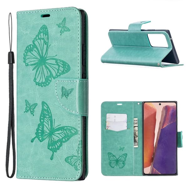 Butterfly Samsung Galaxy Note 20 Ultra Flip Etui - Grøn Green
