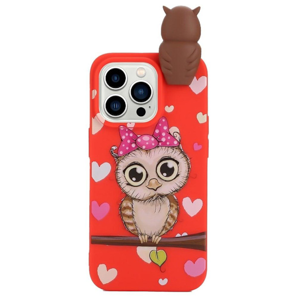 Cute 3D iPhone 14 Pro cover - Rød Ugle Red