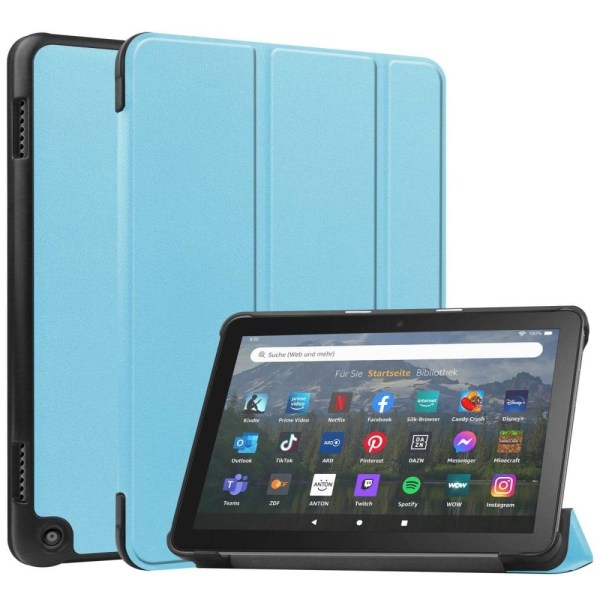 Tri-fold Leather Stand Case for Amazon Fire 8 HD (2022) - Sky Bl Blå