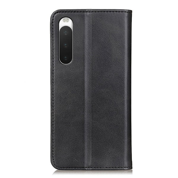 Flip Etui med Pung i Ægte Læder til Sony Xperia 10 V - Sort Black