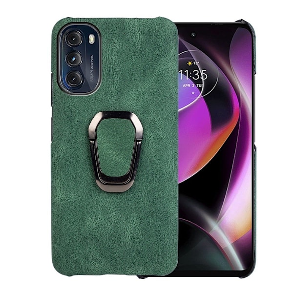 Stötsäkert läderfodral med oval kickstand för Motorola Moto G (2022) - Grön Grön