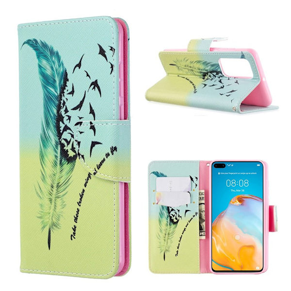 Wonderland Huawei P40 flip etui - Fjer Multicolor