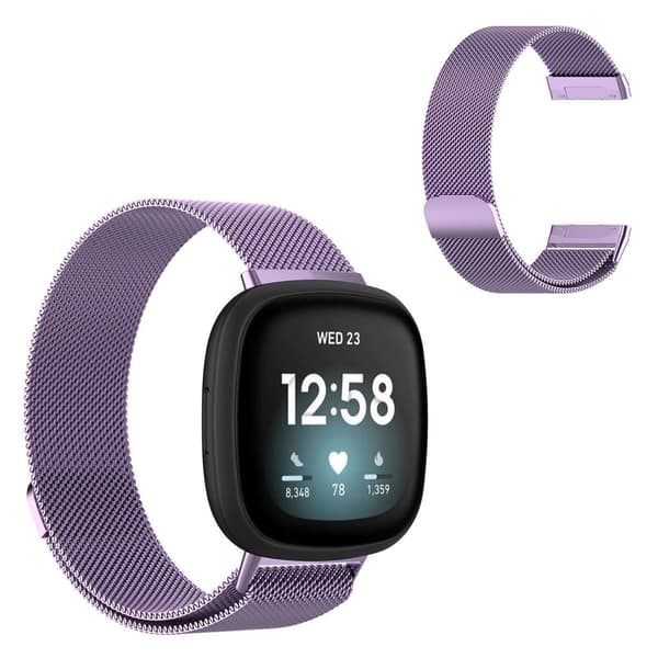 Fitbit Versa 3 klokkerem i rustfritt stål - Lilla / Størrelse: S Purple