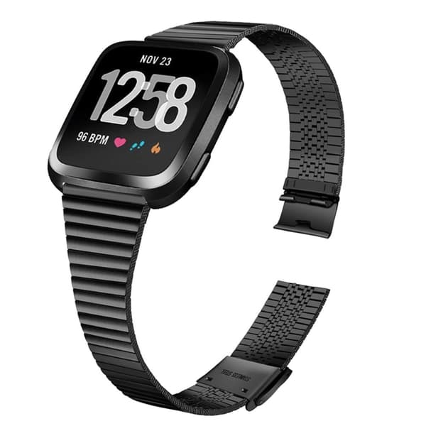 Fitbit Versa 2 / Versa Lite stilfuld urrem i rustfrit stål - Sort Black