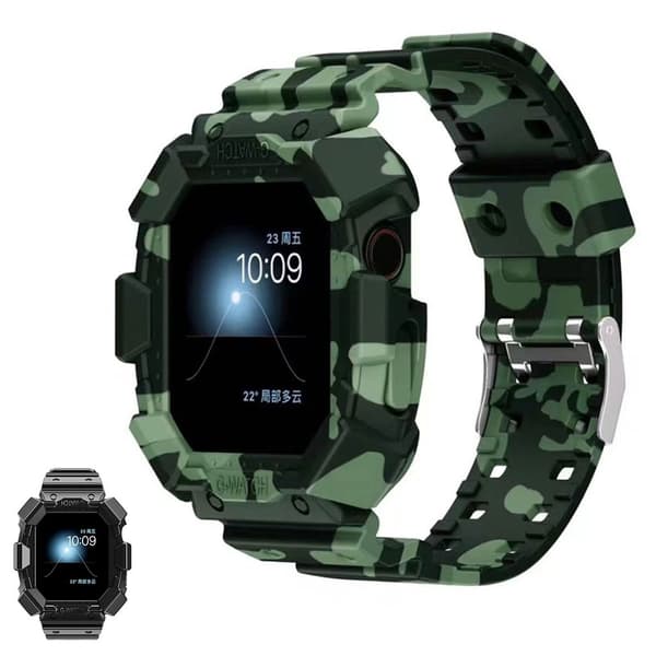 Apple Watch 40 mm integreret silikone-urrem - Grøn Camouflage Green