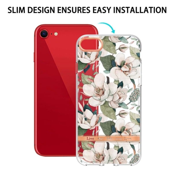 iPhone SE (2022)/SE (2020)/8/7 4,7 tommer YB IMD-8 Series Flower Pattern Design Phone Case Electroplating IMD Soft Flexible Scratch-Resistant Cover - Green