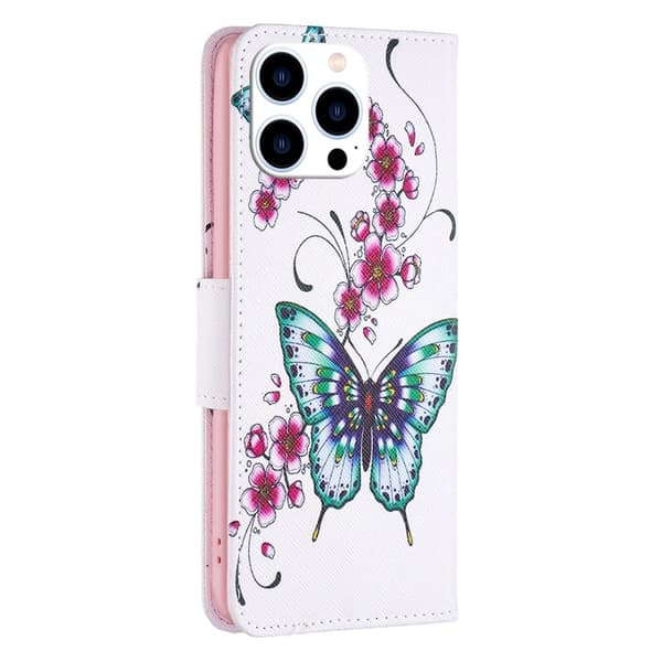 Wonderland iPhone 15 Pro Max Flippetui - Blossom og Sommerfugler Pink