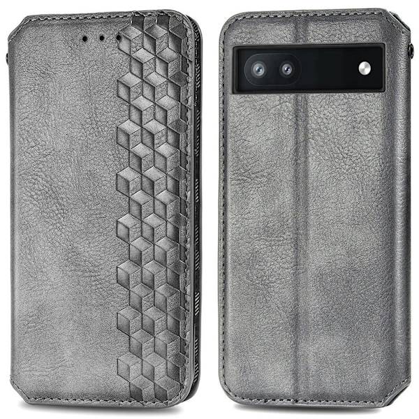 Læder Etui med A Stilfuldt Rhombus Tryk til Google Pixel 6a - Grå Silver grey