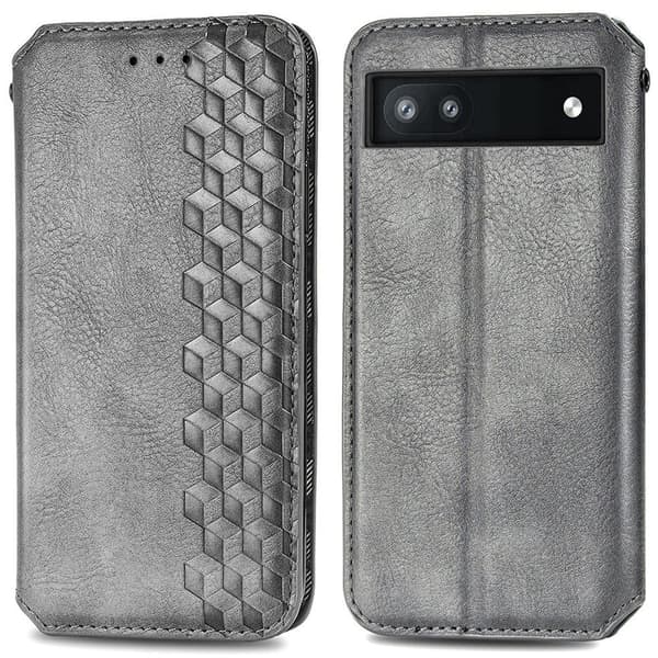Nahkakotelo With A Stylish Rhombus Imprint For Google Pixel 6a - Harmaa Silver grey
