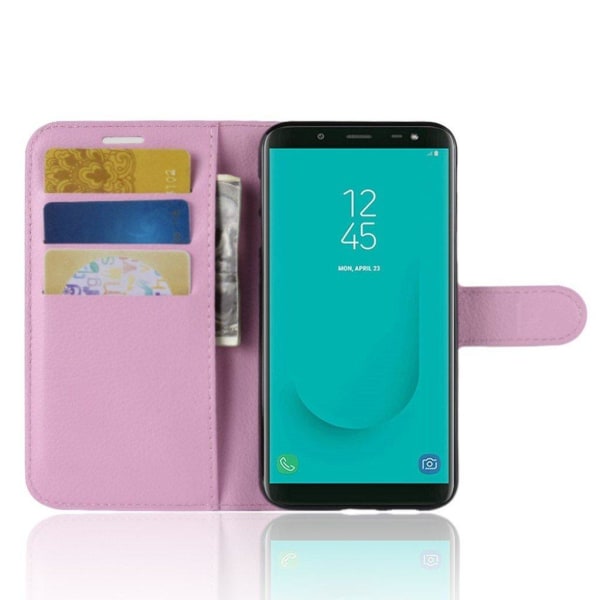 Samsung Galaxy J6 mobiletui i lædermateriale med Litchi overflad Pink