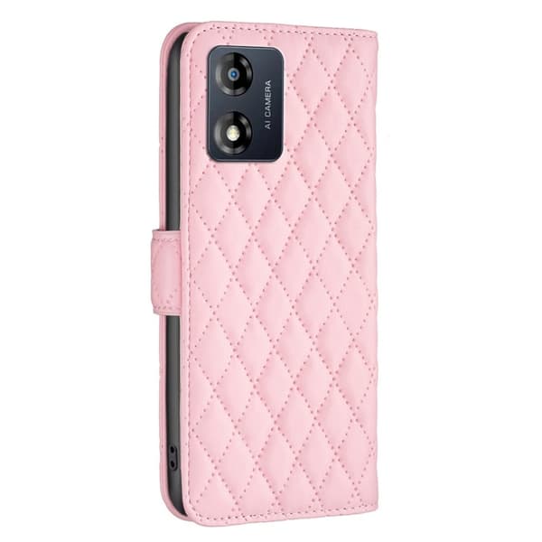 Rombemønster, matt flip-deksel for Motorola Moto E13 - Rosa Pink