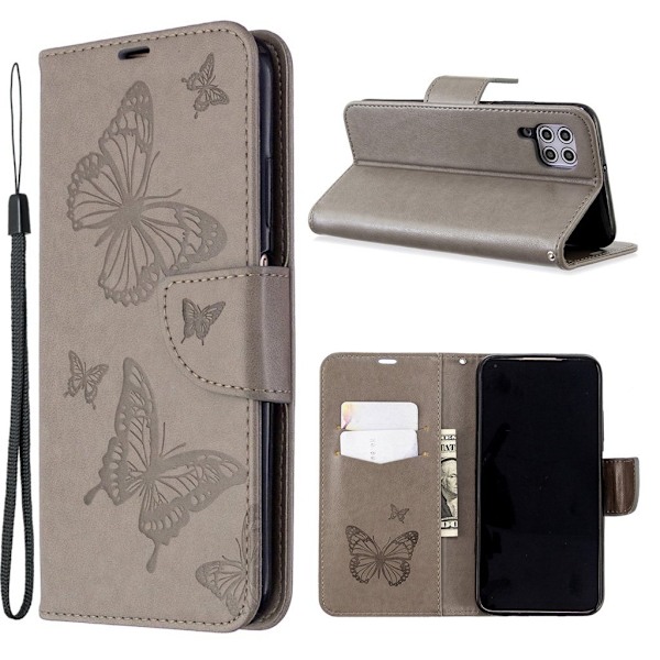 Butterfly Huawei P40 Lite / Nova 6 SE kotelot - Harmaa Silver grey
