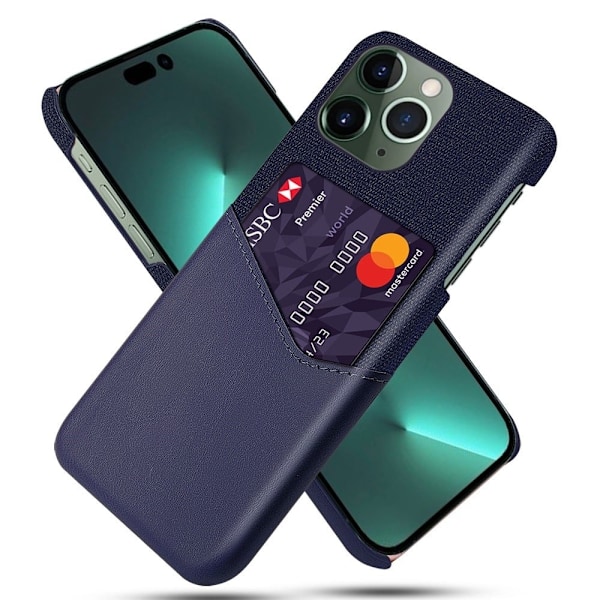 iPhone 14 Pro 6,1 tommer Smartphone Cover Card Slot Cloth Texture Vegansk Læder Coated Hard Bumpresistent Phone Case - Blå Blue