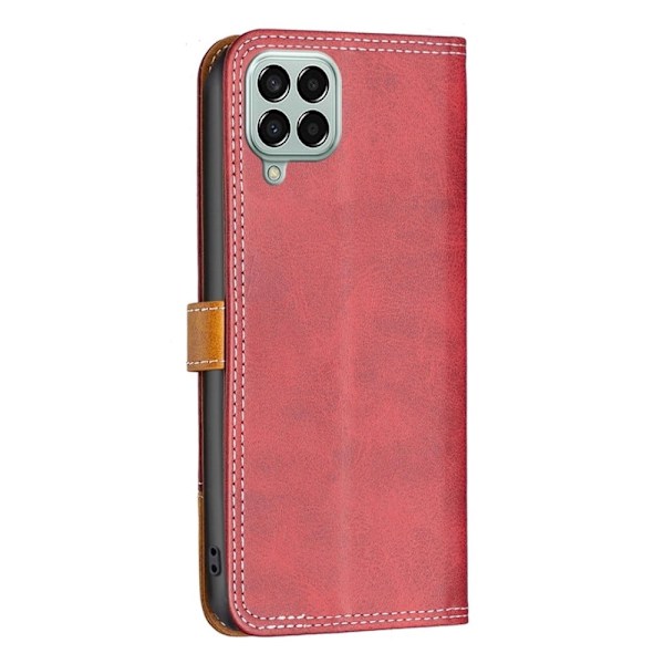 BINFEN tvåfärgat läder Samsung Galaxy M33 5G fodral - Röd Röd