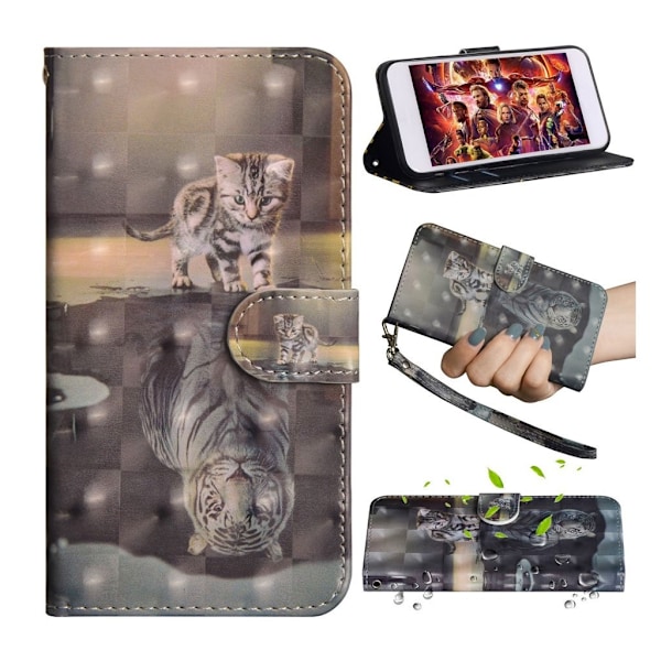 Samsung Galaxy A70 lædercover med dekorationsmønster - kat og refleksion i vand Multicolor