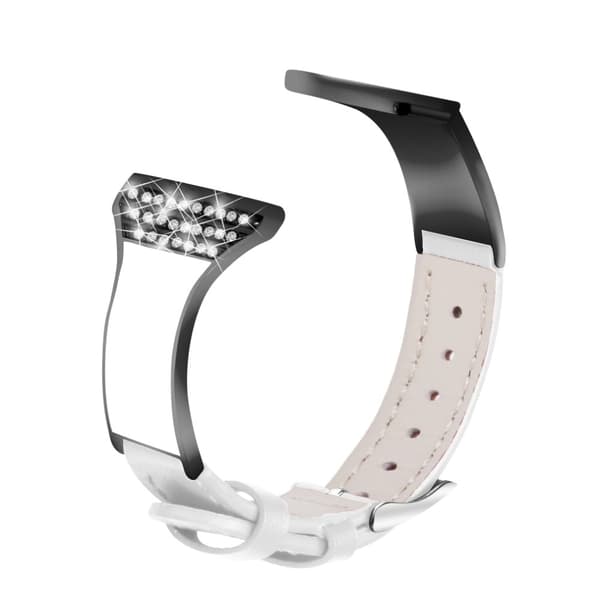 Amazfit GTR 47mm / Pace strassdekor + klockarmband i äkta läder - Vit Vit