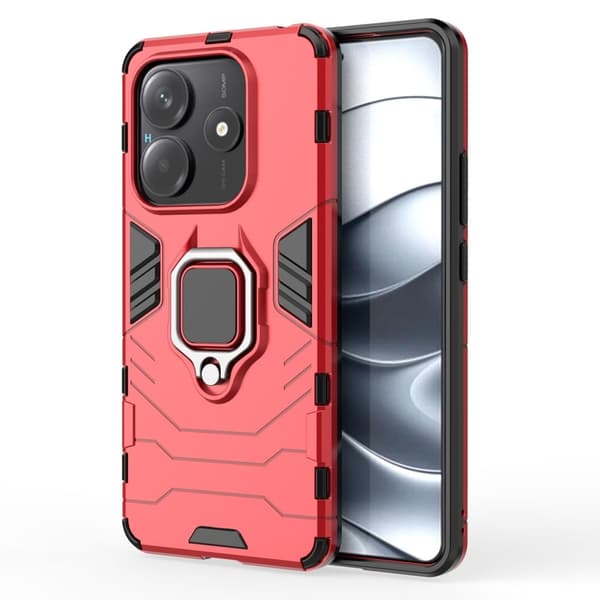 Hybrid Xiaomi Redmi Note 14 5G cover med støttefod og bilmontering - Rød Red