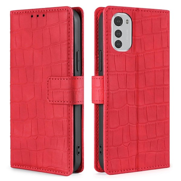 Krokotiili kuvioitu nahkakotelo Motorola Moto E32 - Punainen Red