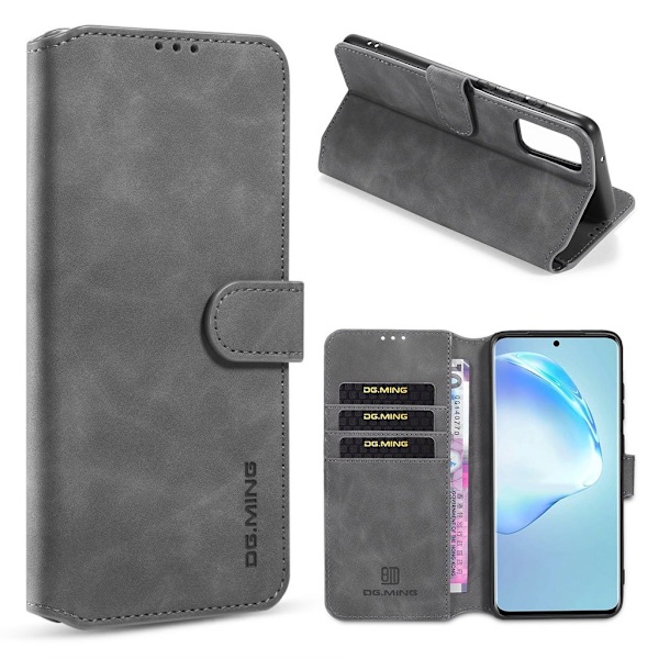 DG.MING Samsung Galaxy S20 Plus Retro Veske - Grå Silver grey