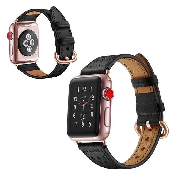 Apple Watch Series 5 44mm komfortabel ægte læder Urrem - Sort Black