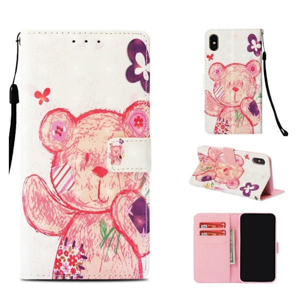iPhone Xs Max flip cover i mønstret læder - Bear Multicolor