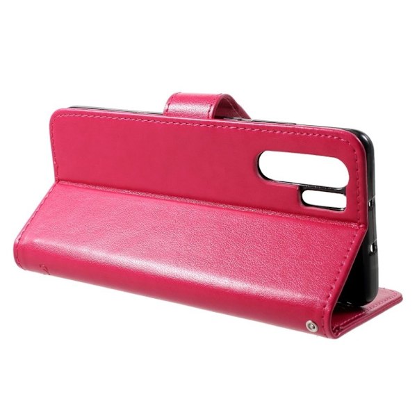 Huawei P30 Pro trykt sommerfugl blomster læder flip etui - Rød Red