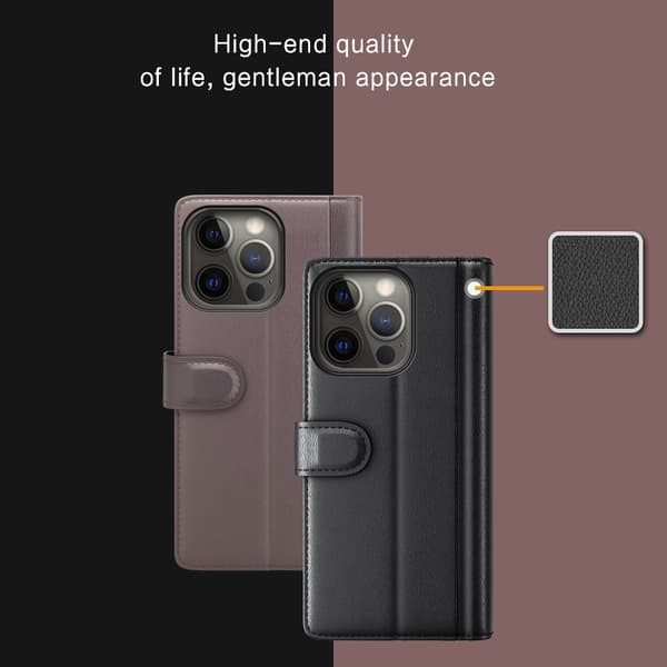 Äkta läder iPhone 13 Pro Max fodral med korthållare Svart