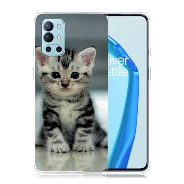 Deco OnePlus 9R Etui - Søt Katt Silver grey