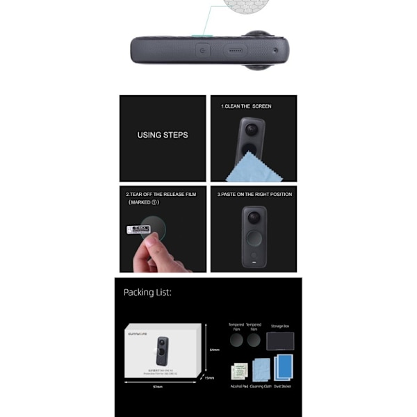 Insta360 One X2 skærmbeskyttelse af hærdet glas Transparent