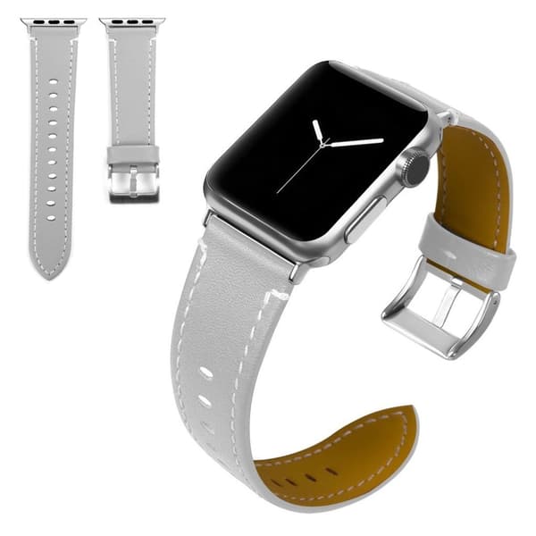 Apple Watch Series 5 / 4 40mm klassisk urrem i ægte læder - Grå Silver grey
