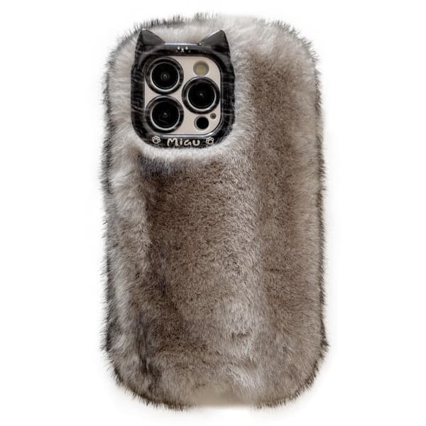 iPhone 16 Pro Etui Mink Fur Texture Flexible Fuzzy Winter Cover - Grå Silver grey