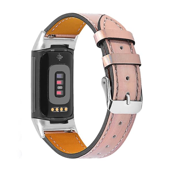 Enkel urrem i ægte læder til Fitbit Charge 5 - Lyst Rosaguld Pink