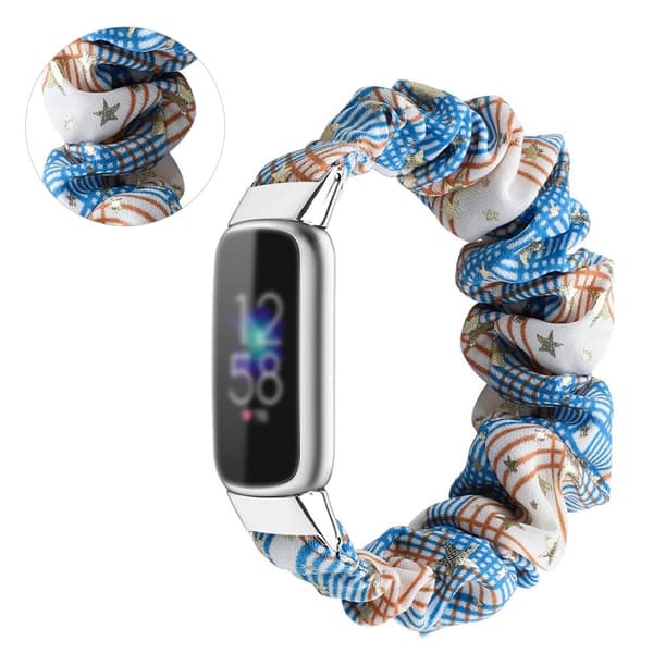 Fitbit Luxe moderiktigt elastiskt klockarmband i scrunchie-stil - Diamantstjärnor Bronsering / Storlek: S multifärg