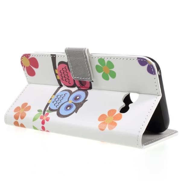 Samsung Galaxy A3 (2017) etui av lær m. magnet - Søte ugler og blomster Multicolor