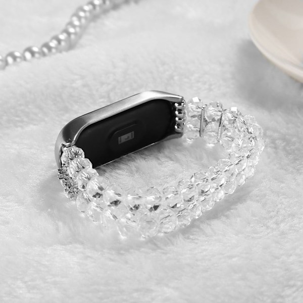 Xiaomi Mi Smart Band 4 / 3 klockarmband med kristallpärlor - Vit Vit