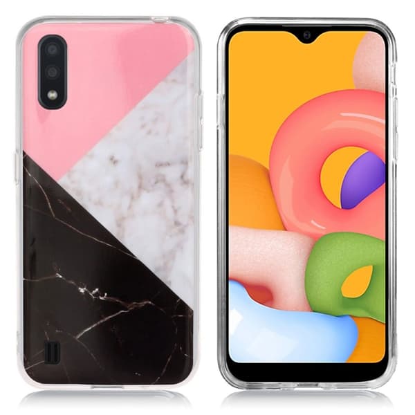 Marmormotiv Samsung Galaxy A01 skal - Rosa / Vit / Svart Marmor Vit