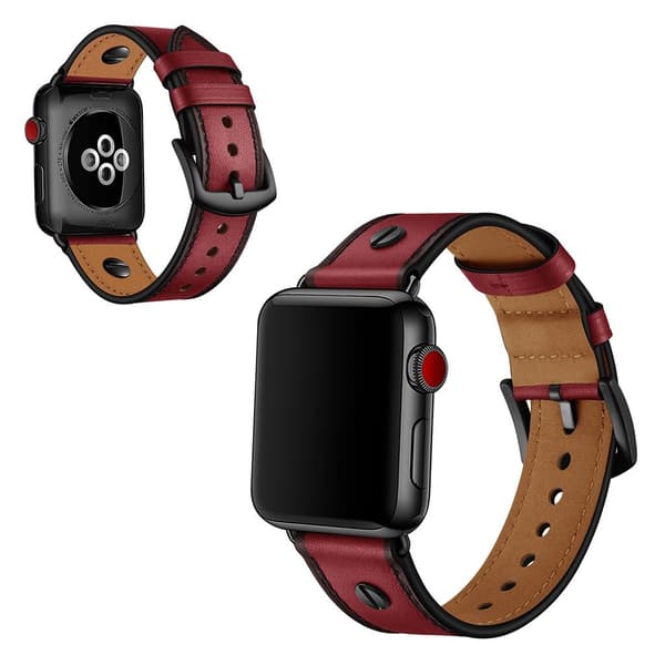 Apple Watch Series 5 44mm nitte dekorations ægte læder Urrem - Rød Red