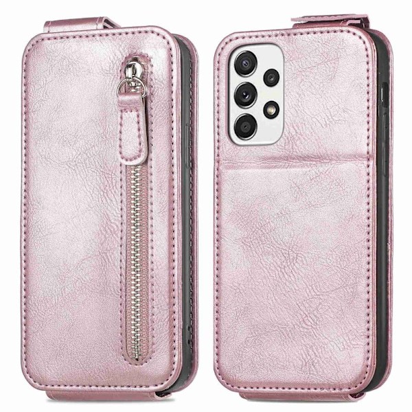 Vertical Flip Phone Etui med Zipper til Samsung Galaxy M32 5G / A32 5g - Rødguld Pink