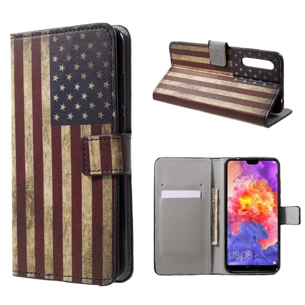 Huawei P20 Pro Etui laget av kunstlær og silikon – US flagg Multicolor