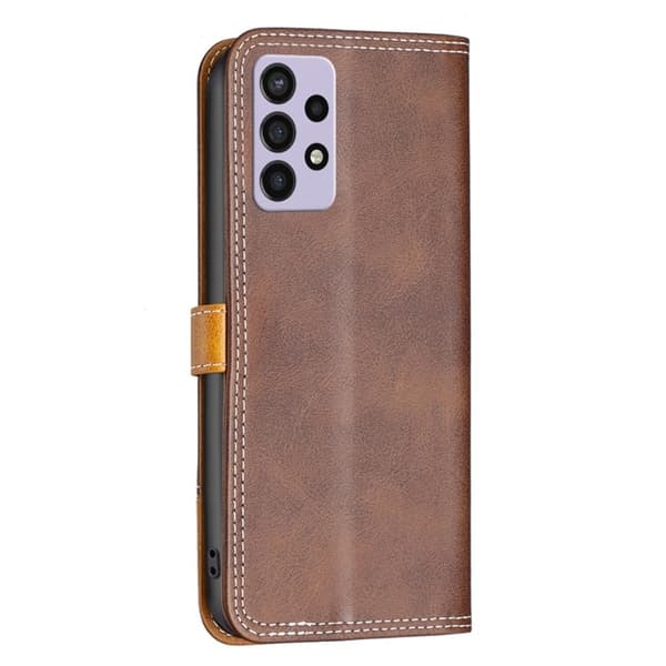BINFEN tofarget læretui for Samsung Galaxy A72 5G - Kaffe Brown