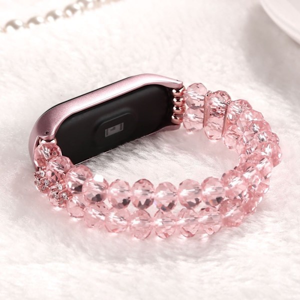 Xiaomi Mi Smart Band 4 / 3 urrem med krystalperler - Lyserød Pink