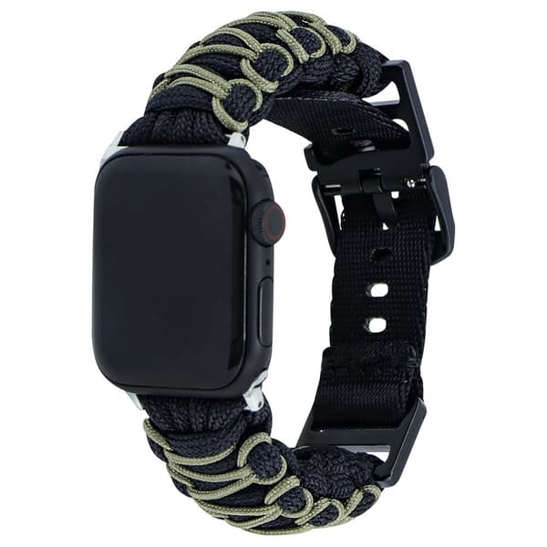 Apple Watch Series 41mm - 40mm - 38mm Universal Double Layer Nylon Rope urrem - Sort + Militærgrøn Green
