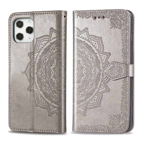 Mandala läder iPhone 12 Pro Max fodral - Silver/Grå Silvergrå