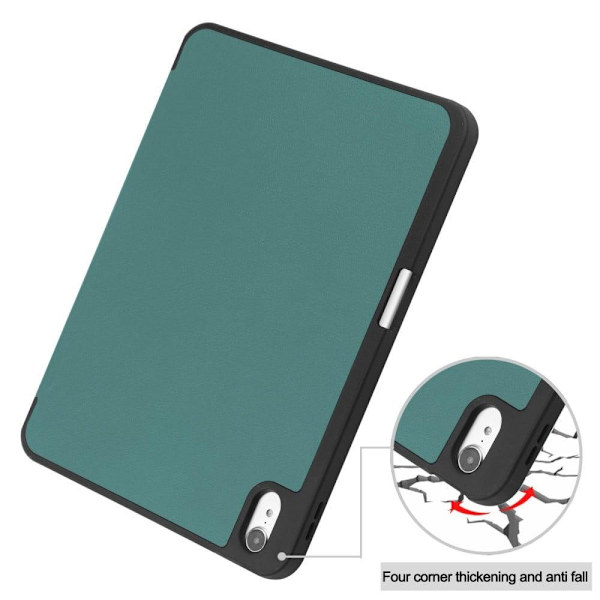 iPad 10.9 (2022) Tablet-etui i vegansk læder Tri-fold Stand Auto Wake / Sleep Beskyttelsescover med penneplads - Grøn Green