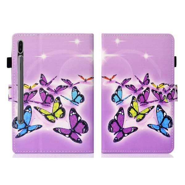 Samsung Galaxy Tab S7 trykning læder flip etui - sommerfugle Purple