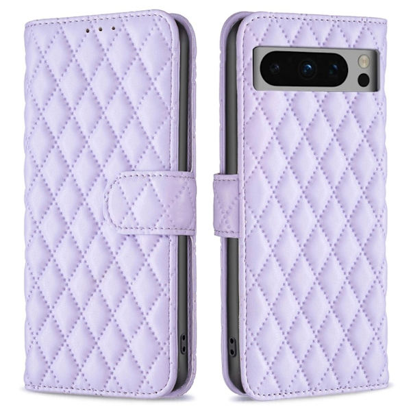 Rombemønster, matt flip-deksel for Google Pixel 8 Pro - Lilla Purple
